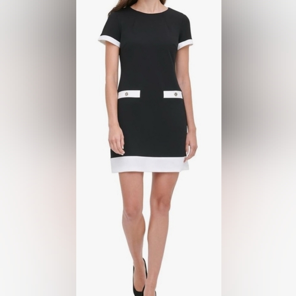 Tommy Hilfiger Dresses & Skirts - Tommy Hilfiger Black Light Pink Contrast Faux Pocket Shift Dress Size 12